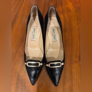 Jimmy Choo Black Textured Heels with Gold Accent